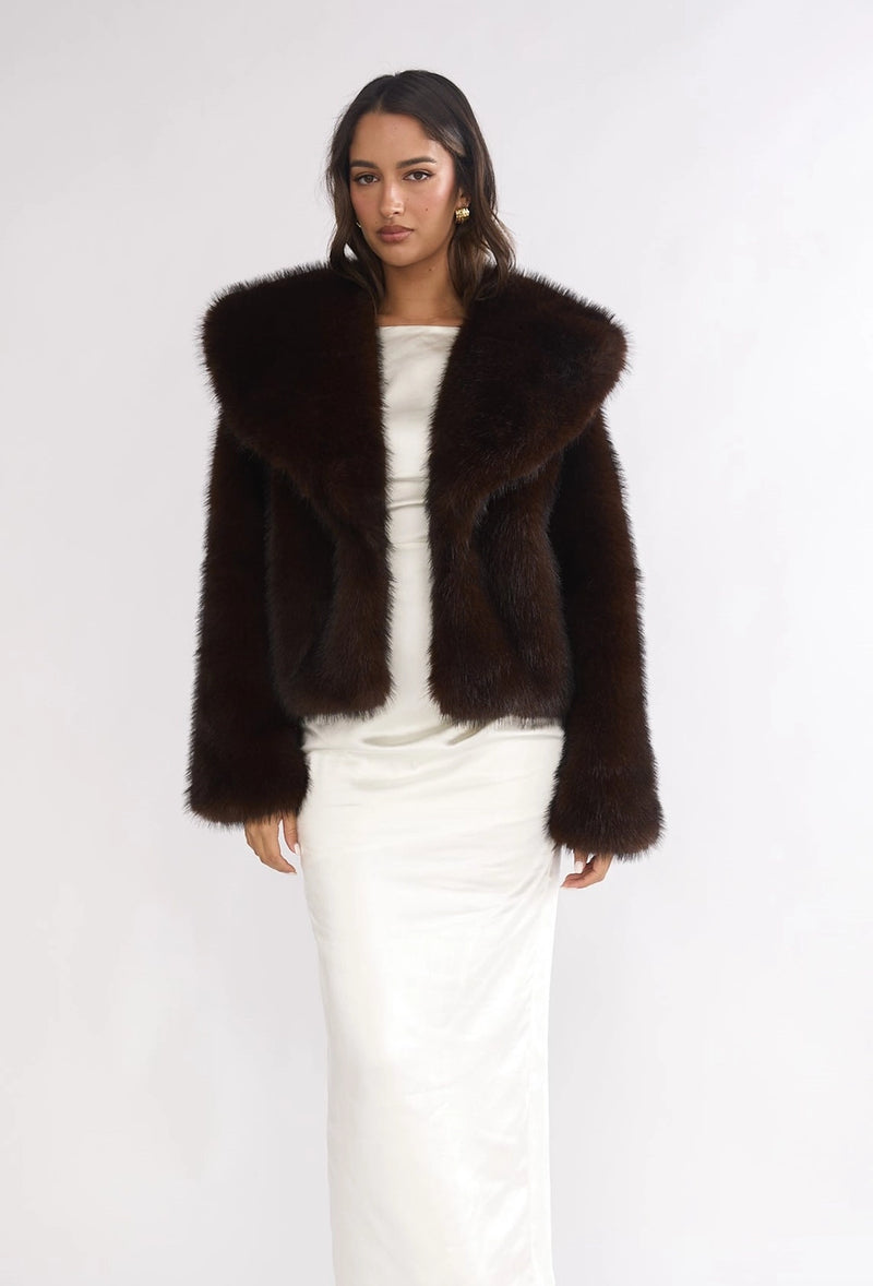 The Vienna Faux Fur Coat – Rich Mocha Brown Short Plush Jacket