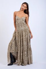 Maxi Dress- Khaki Floral Open Back