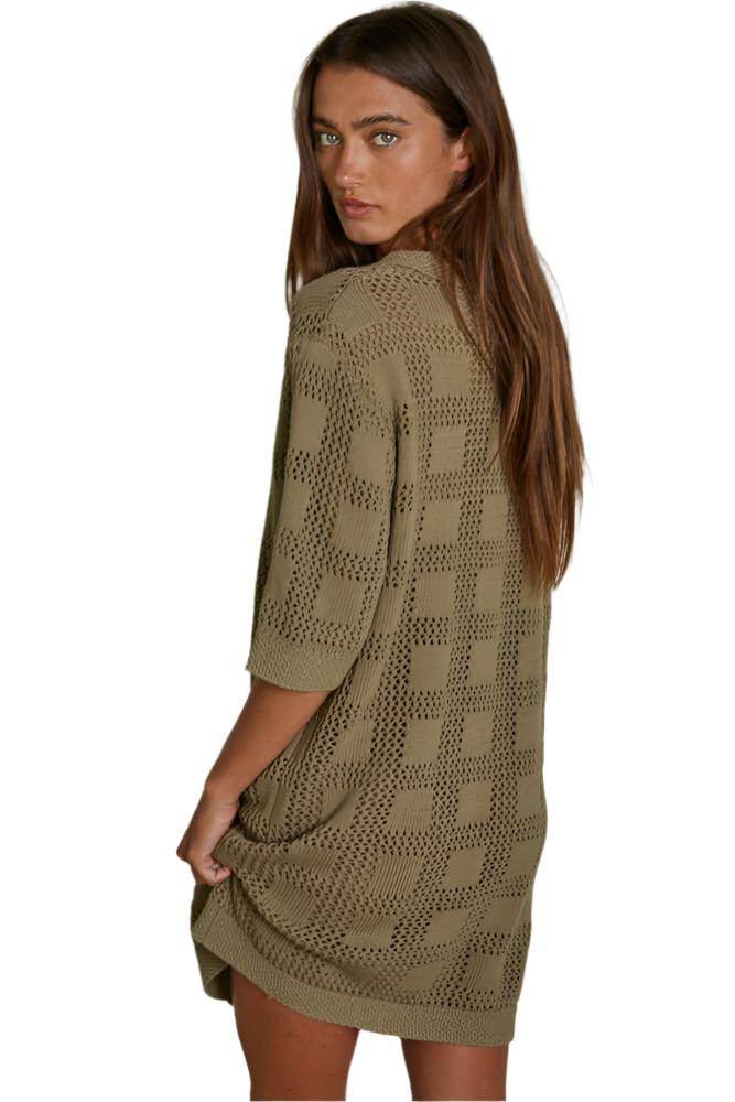 Knit Cotton Sweater Cardigan Mini Dress Olive