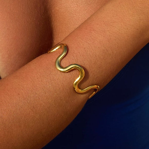 Ocean Wave Cuff - Adjustable Gold Cuff Bracelet – Waterproof & Hypoallergenic
