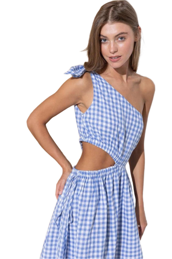 Blue Gingham Midi Dress