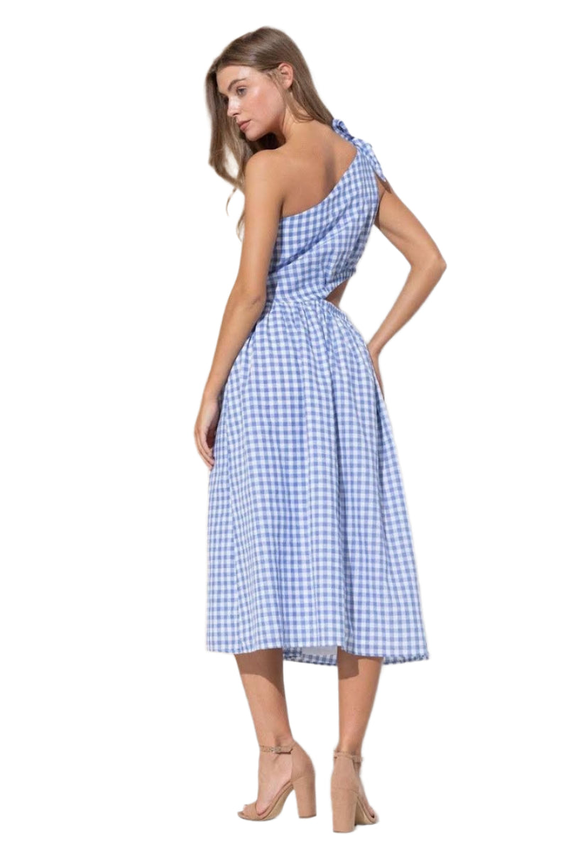 Blue Gingham Midi Dress