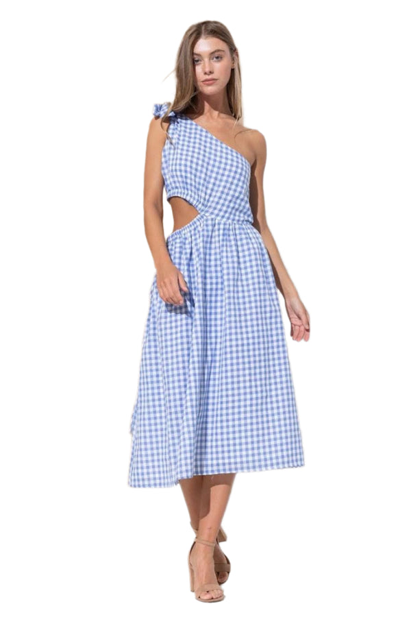 Blue Gingham Midi Dress