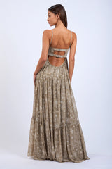 Maxi Dress- Khaki Floral Open Back
