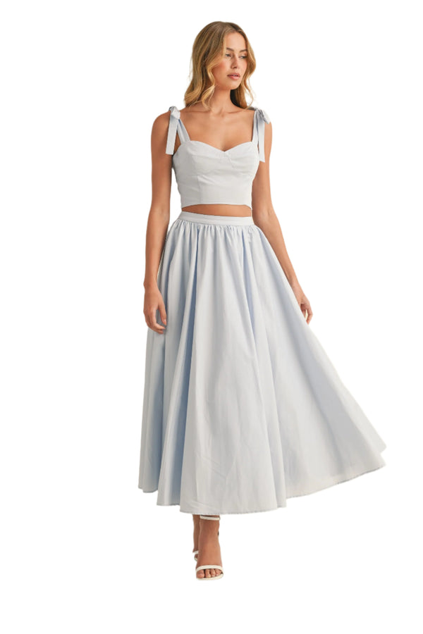 Light blue, Tie Cropped Tank and Midid Skirt Set