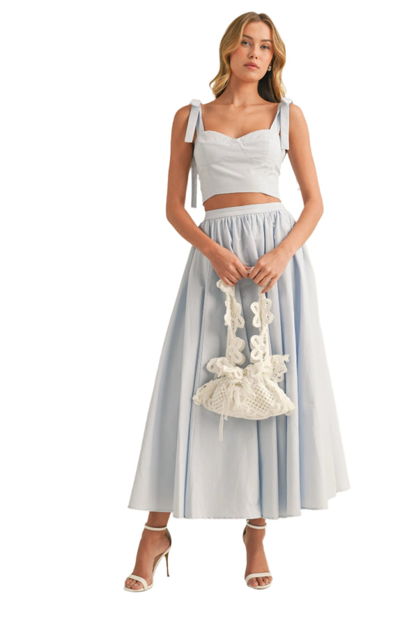 Light blue, Tie Cropped Tank and Midid Skirt Set