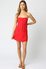 Evelyn Red Linen Dress