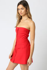 Evelyn Red Linen Dress