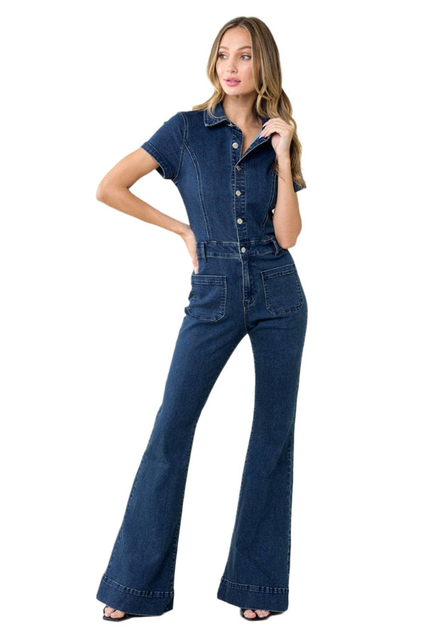 Bellbottom Dark Denim Jumpsuit