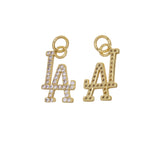 Jewel Pledge - Gold or Silver LA Monogram Charm with CZ, Baseball,CPG2608: Silver / 3pcs
