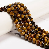 CRCBEADS - Natural Yellow Tiger Eye Smooth Round Beads Size 3mm to 20mm 15.5" Strand: 10mm