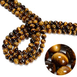 CRCBEADS - Natural Yellow Tiger Eye Smooth Round Beads Size 3mm to 20mm 15.5" Strand: 10mm