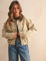 Sierra - Brown Collar Contrast Cropped Utility Jacket
