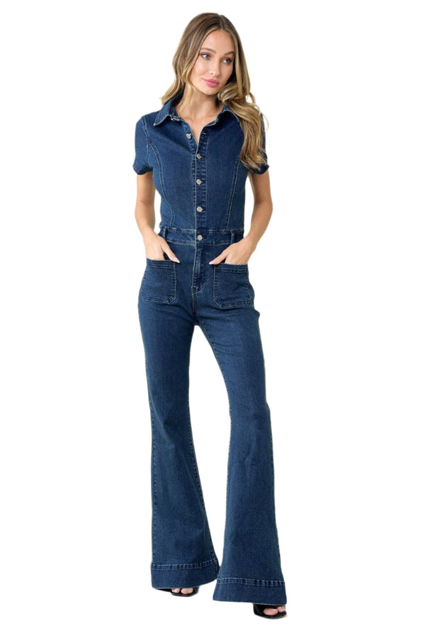 Bellbottom Dark Denim Jumpsuit