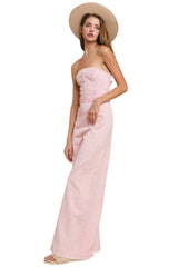 Boho Mineral Wash Wide Leg Denim Jumpsuit in Rose