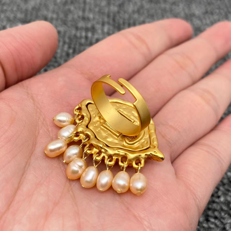 Pearl Fringe Evil eye Ring