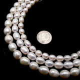 CRCBEADS - White Fresh Water Pearl Oval Rice Beads 6x8mm 7x9mm 8x10mm 10x11mm 15" Strand: 8x10mm