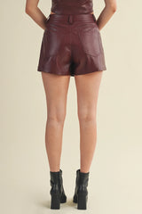 Mini Wine Vegan Leather Button Wrap Skort – Chic & Effortless Style