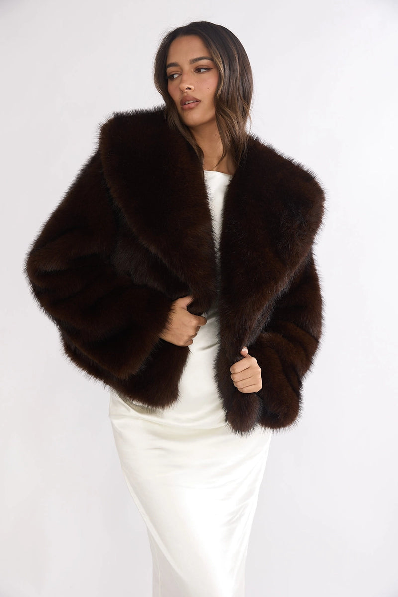 The Vienna Faux Fur Coat – Rich Mocha Brown Short Plush Jacket