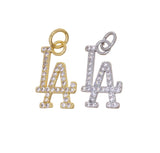Jewel Pledge - Gold or Silver LA Monogram Charm with CZ, Baseball,CPG2608: Silver / 3pcs