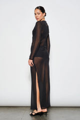 Sheer Polka Dot Mesh Maxi Dress