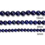 CRCBEADS - Lapis Lazuli Smooth Round Beads 6mm 8mm 10mm 12mm 15.5" Strand: 10mm