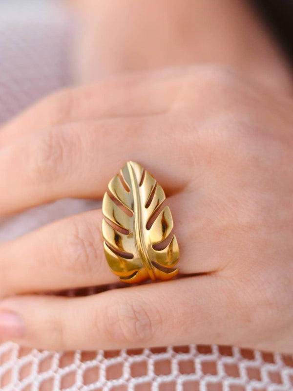 Liv Bella Vita | Waterproof Jewelry - Verona Palm Leaf Adjustable Ring