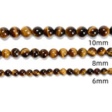 CRCBEADS - Natural Yellow Tiger Eye Smooth Round Beads Size 3mm to 20mm 15.5" Strand: 10mm