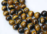 CRCBEADS - Natural Yellow Tiger Eye Smooth Round Beads Size 3mm to 20mm 15.5" Strand: 10mm