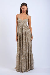 Maxi Dress- Khaki Floral Open Back