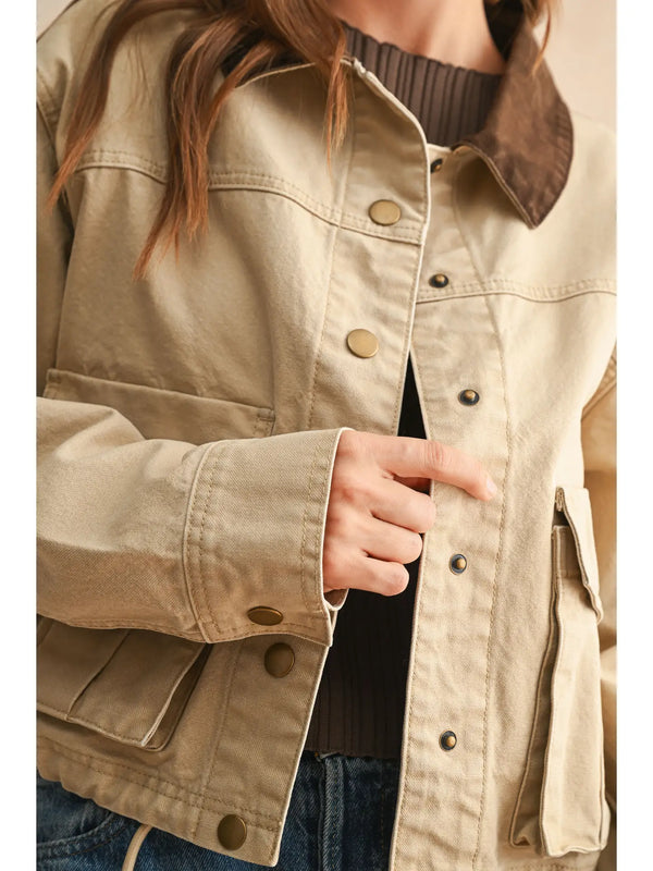 Sierra - Brown Collar Contrast Cropped Utility Jacket