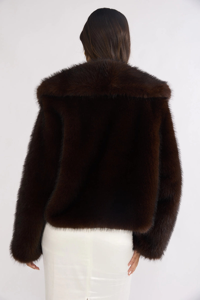 The Vienna Faux Fur Coat – Rich Mocha Brown Short Plush Jacket
