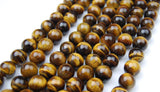 CRCBEADS - Natural Yellow Tiger Eye Smooth Round Beads Size 3mm to 20mm 15.5" Strand: 10mm