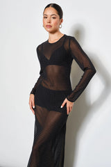 Sheer Polka Dot Mesh Maxi Dress