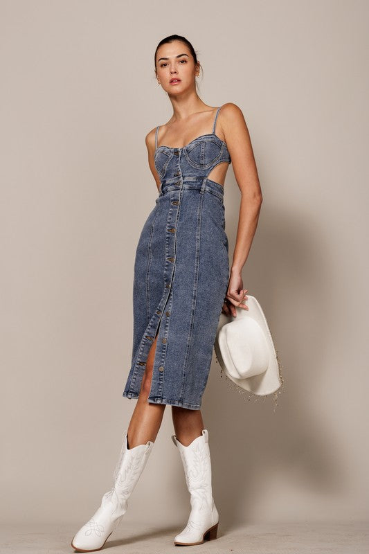 Anice - Cutout Denim Midi Dress