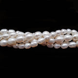 CRCBEADS - White Fresh Water Pearl Oval Rice Beads 6x8mm 7x9mm 8x10mm 10x11mm 15" Strand: 8x10mm