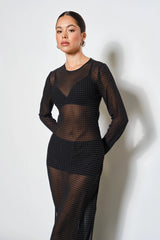 Sheer Polka Dot Mesh Maxi Dress