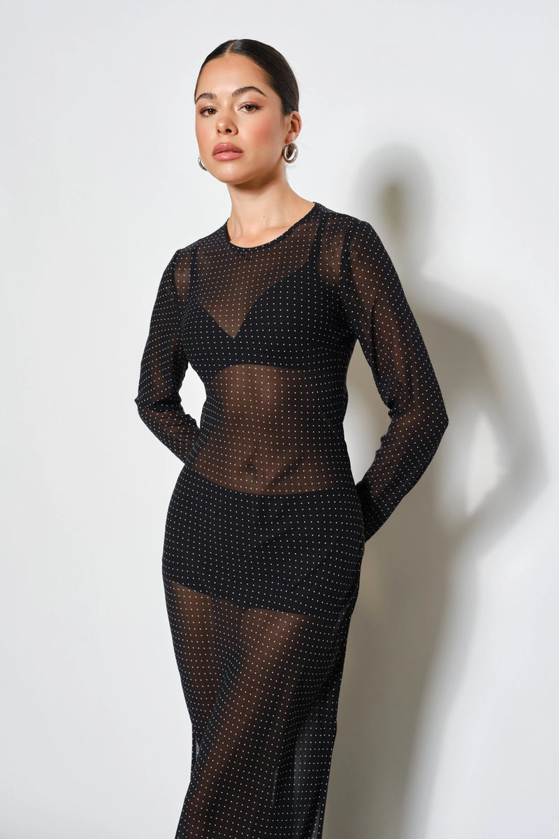 Sheer Polka Dot Mesh Maxi Dress