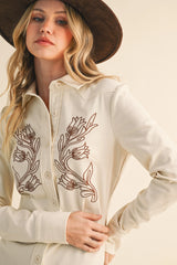Embroidered Button Down Mini Dress