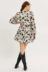 Floral Mini Dress with Velvet Bow