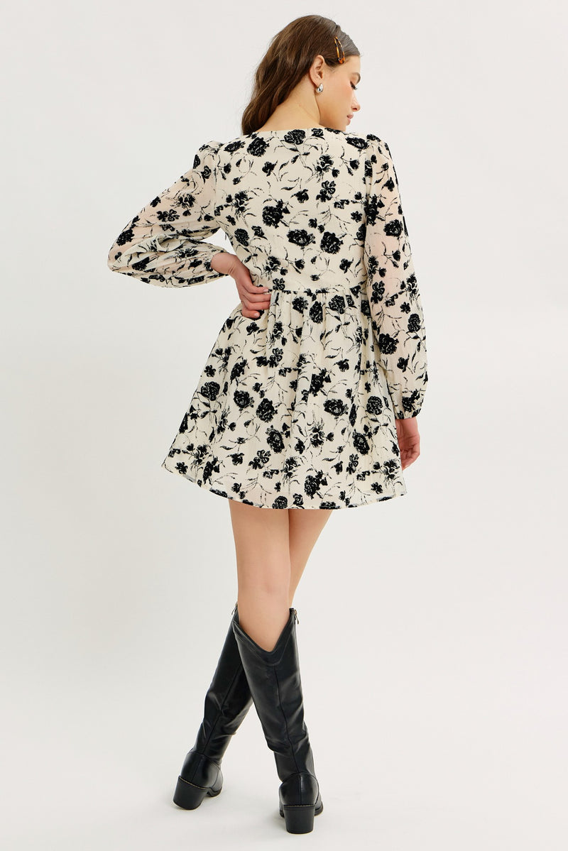 Floral Mini Dress with Velvet Bow