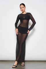 Sheer Polka Dot Mesh Maxi Dress