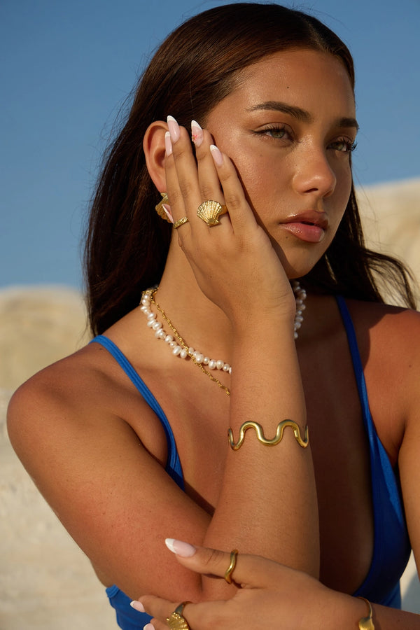 Ocean Wave Cuff - Adjustable Gold Cuff Bracelet – Waterproof & Hypoallergenic
